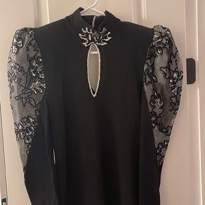 Talk of the Walk Vintage Long-sleeved Knit Dress, Size Small, Black, puff sleeve